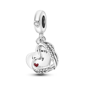 925 Sterling Silver Always in my Heart Charm for Bracelets Fine Jewelry Women Pendant