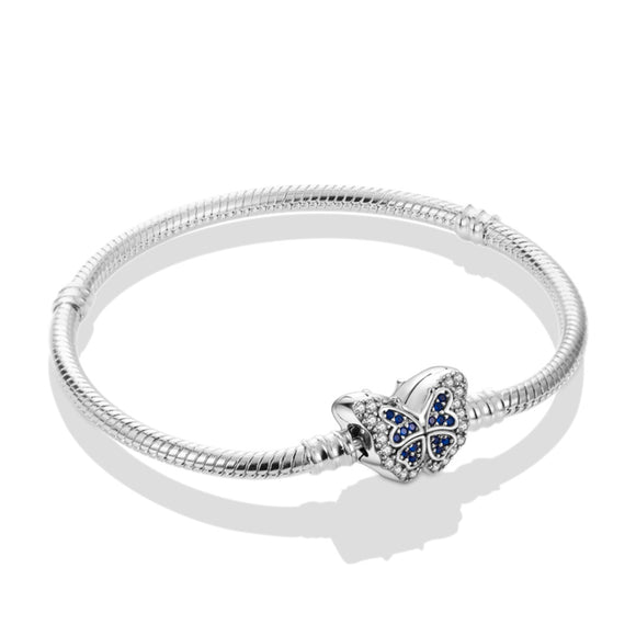 925 Sterling Silver Blue Butterfly Clasp Bracelet Fine Jewelry Women