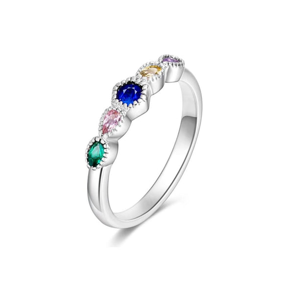 925 Sterling Silver Multi Colored Ring Fine Jewelry Women