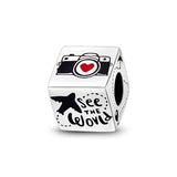 925 Sterling Silver Travel the World Cube Charm for Bracelets Fine Jewelry Women