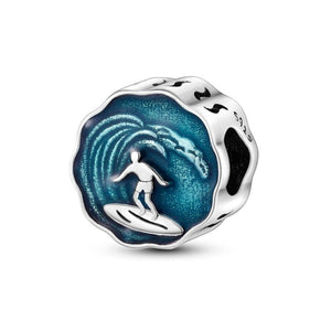 925 Sterling Silver Surfing Wave Charm