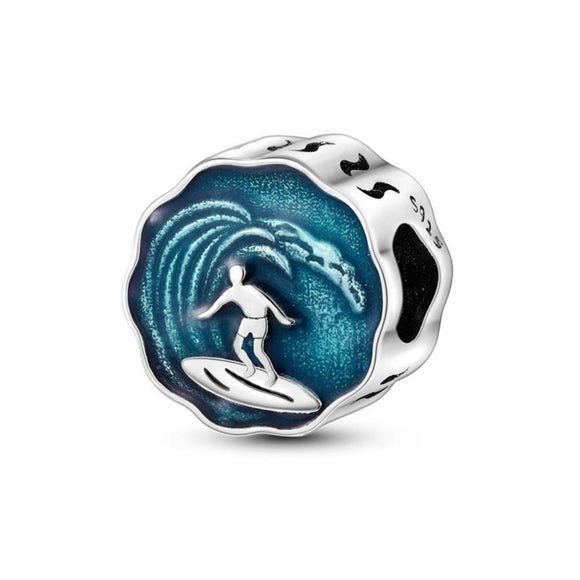 925 Sterling Silver Surfing Wave Charm
