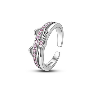 925 Sterling Silver Pink Cat Ring Gift for Women Fashion Accessory