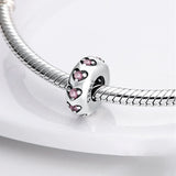 925 Sterling Silver Pink Hearts Spacer Charm for Bracelets Fine Jewelry Women