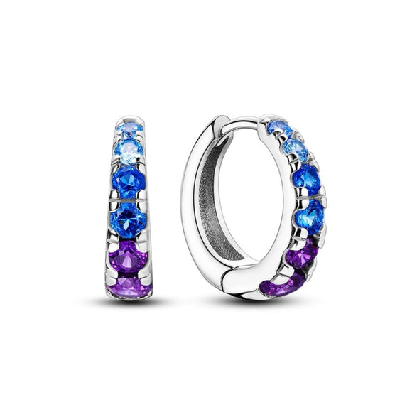 925 Sterling Silver Blue and Purple Hoop Earrings for Women Fine Jewelry Fashion Accessory