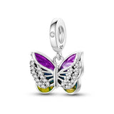 925 Sterling Silver Purple Butterfly Charm for Bracelets Fine Jewelry Women Pendant