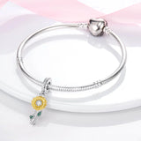 925 Sterling Silver Sunflower Dangle Charm for Bracelets Fine Jewelry Women Pendant Necklace