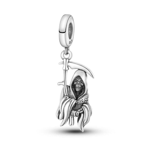 925 Sterling Silver Scary Halloween Grim Reaper Charm