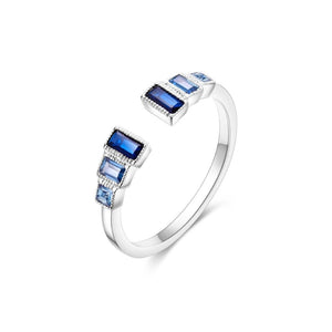 925 Sterling Silver Blue Open Ring Fine Jewelry Women