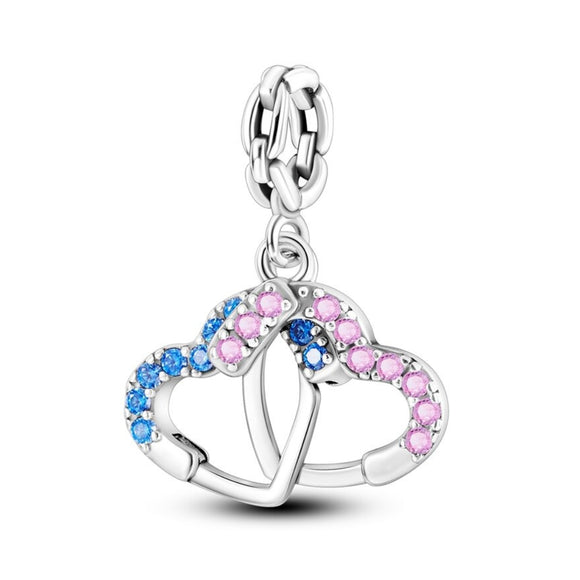 925 Sterling Silver Double Heart Charm for Bracelets Fine Jewelry Women Pendant