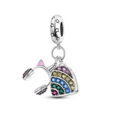 925 Sterling Silver Unicorn Headphones and Backpack Charm for Bracelets Fine Jewelry Women