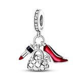 925 Sterling Silver Lipstick and Handbag Charm for Bracelets Fine Jewelry Women Pendant