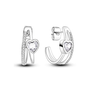 925 Sterling Silver Semicircle Heart Hoop Earrings for Women Fine Jewelry
