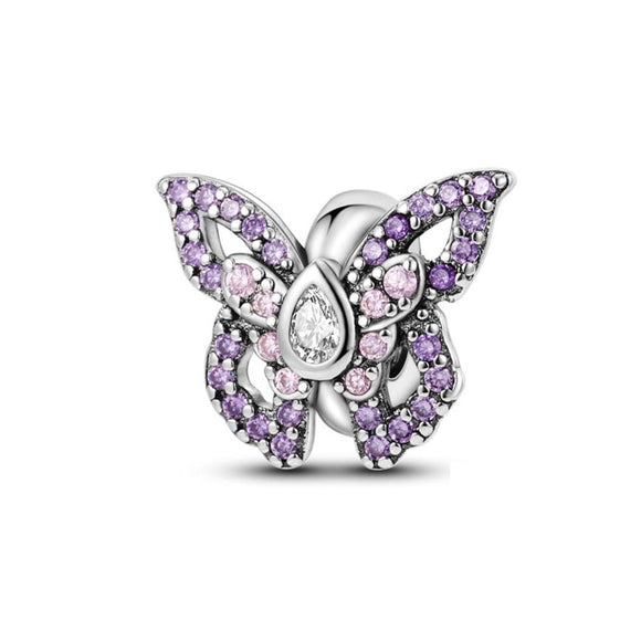 925 Sterling Silver Purple Butterfly Charm for Bracelets Fine Jewelry Women Pendant Necklace