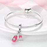 925 Sterling Silver Pink Champagne Dangle Charm for Bracelets Fine Jewelry Women Pendant Necklace