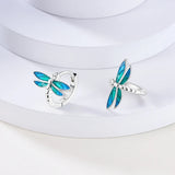 925 Sterling Silver Blue Dragonfly Hoop Earrings