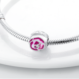 925 Sterling Silver Pink Blossom Charm for Bracelets Fine Jewelry Women