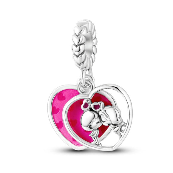 925 Sterling Silver Love Hearts and Kisses Charm Bracelets Jewelry Women Pendant