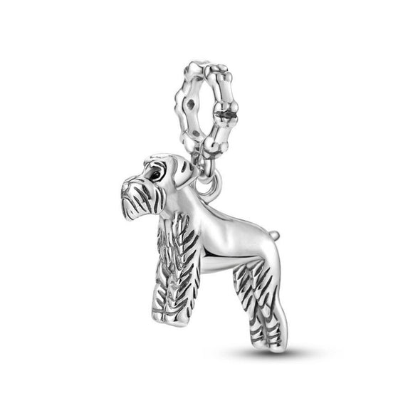 925 Sterling Silver Schnauzer Dog Charm for Bracelets Fine Jewelry Women Pendant