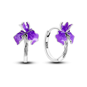 925 Sterling Silver Purple Iris Hoop Earrings for Women Fine Jewelry