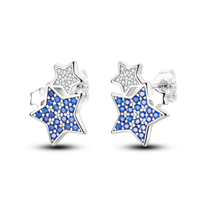 925 Sterling Silver Blue and White Stars Earrings for Women Fine Jewelry Fashion Accessory