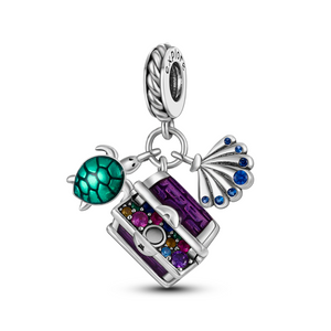 925 Sterling Silver Underwater Treasure Charm for Bracelets Fine Jewelry Women Turtle Shell