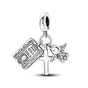 925 Sterling Silver Holy Bible and Cross Charm for Bracelets Fine Jewlery Women Pendant Necklace