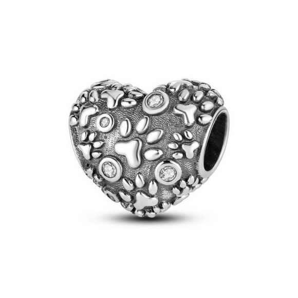 925 Sterling Silver Paw Print Heart Charm for Bracelets Fine Jewelry Women