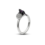 925 Sterling Silver Black Kitty Cat Ring Women Fine Jewelry