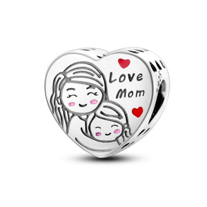 925 Sterling Silver Love Mom Charm for Bracelets Fine Jewelry Women Pendant