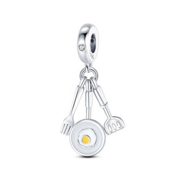 925 Sterling Silver Fried Egg Charm for Bracelets Fine Jewelry Women