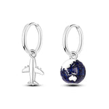 925 Sterling Silver Airplane and Globe Hoop Earrings for Women Fine Jewelry Gift