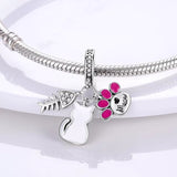 925 Sterling Silver Little Cat Charm for Bracelets Fine Jewelry Women Pendant Necklace