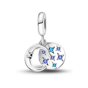 925 Sterling Silver Moon and Stars Charm for Bracelets Fine Jewelry Women Pendant Necklace