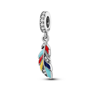 925 Sterling Silver Colorful Feather Dangle Charm for Bracelets Fine Jewelry Women