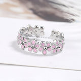 925 Sterling Silver Pink Flowers Ring