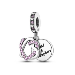 925 Sterling Silver Mom and Daughter Charm for Bracelets Fine Jewelry Women