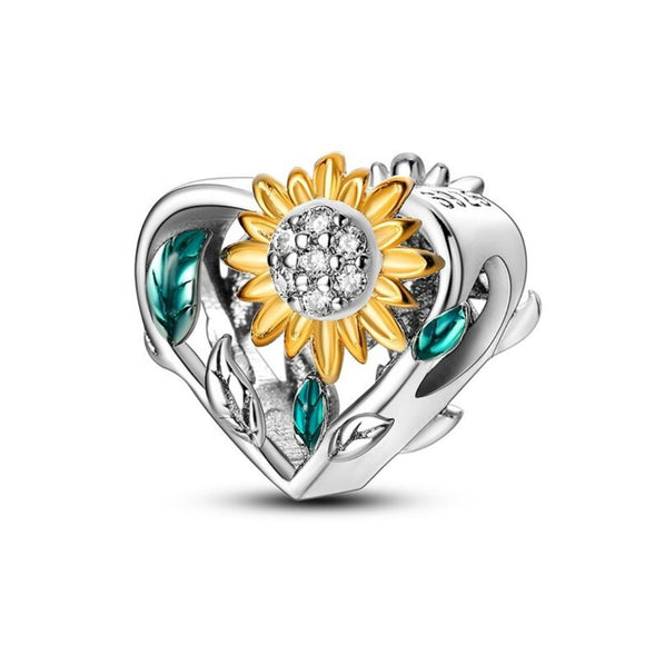 925 Sterling Silver Sunflower Charm for Bracelets Fine Jewelry Women Pendant Necklace