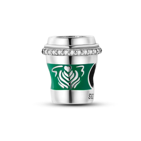 925 Sterling Silver Coffee Lover Charm for Bracelets Fine Jewelry Women Pendant