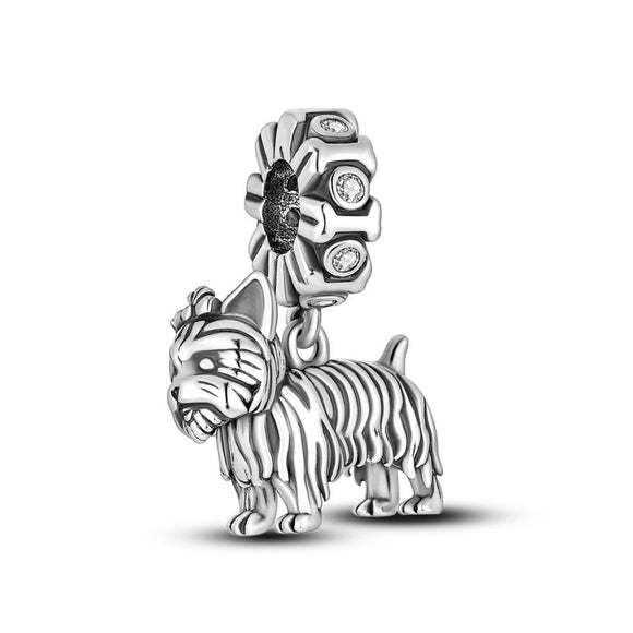 925 Sterling Silver Yorkie Charm for Bracelets Fine Jewelry Women Pendant Dog Yorkshire Terrier