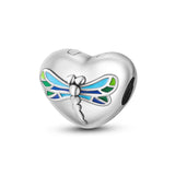 925 Sterling Silver Dragonfly Heart Charm for Bracelets Fine Jewelry Women Pendant