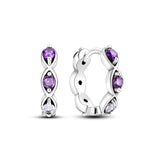 925 Sterling Silver Purple and White Hoop Earrings for Women Fine Jewelry