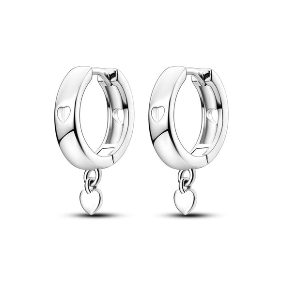 925 Sterling Silver Hearts Hoop Earrings Women Fine Jewelry