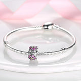925 Sterling Silver Pink Floral Spacer Charm for Bracelets Fine Jewelry Women