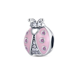925 Sterling Silver Pink Ladybug Charm for Bracelets Fine Jewelry Women Pendant Necklace