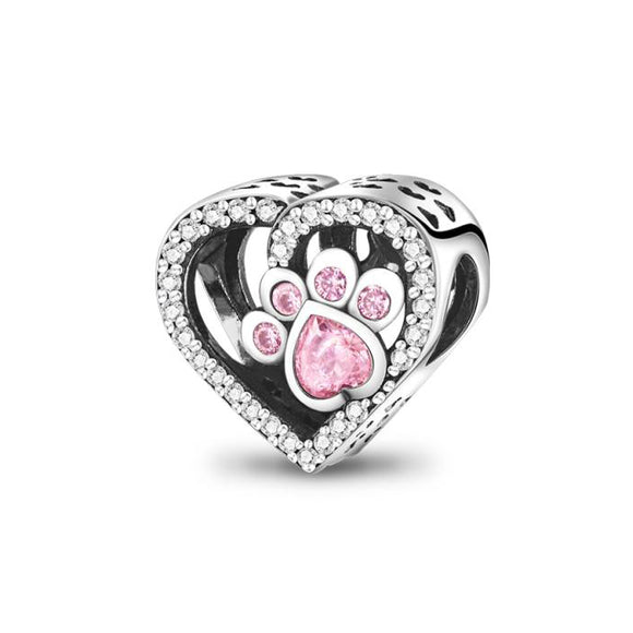 925 Sterling Silver Pink Paw Print Charm for Bracelets Fine Jewelry Women Pendant Necklace
