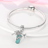 925 Sterling Silver Beach Charm for Bracelets Fine Jewelry Women Pendant Necklace