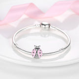 925 Sterling Silver Pink Ladybug Charm for Bracelets Fine Jewelry Women Pendant Necklace
