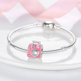 925 Sterling Silver Pink Camera Charm for Bracelets Fine Jewelry Women Pendant