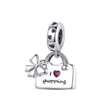 925 Sterling Silver I Love Shopping Charm for Bracelets Fine Jewelry Women Pendant Necklace